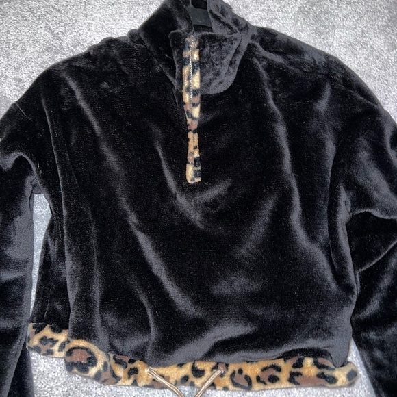 Cheetah Print Black Velvet Quarter Zip - Picture 1 of 5